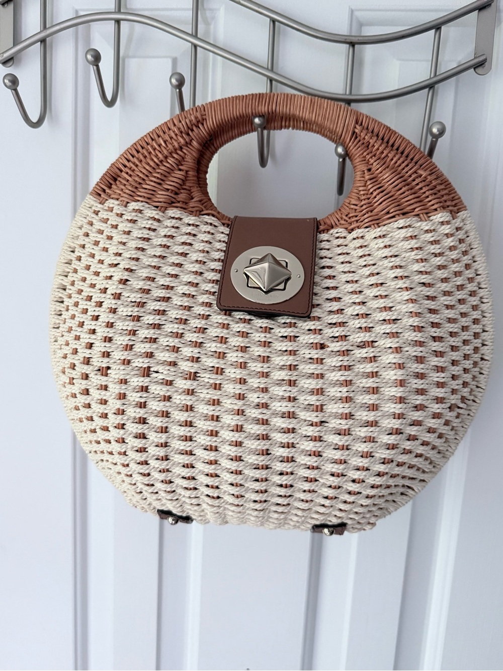 Kate Spade Cream and Brown Round Woven Tote